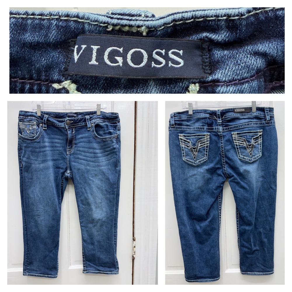 Vigoss Heritage Fit Womens 16 x 21 Blue Thick Stitch Denim Jean Capris
